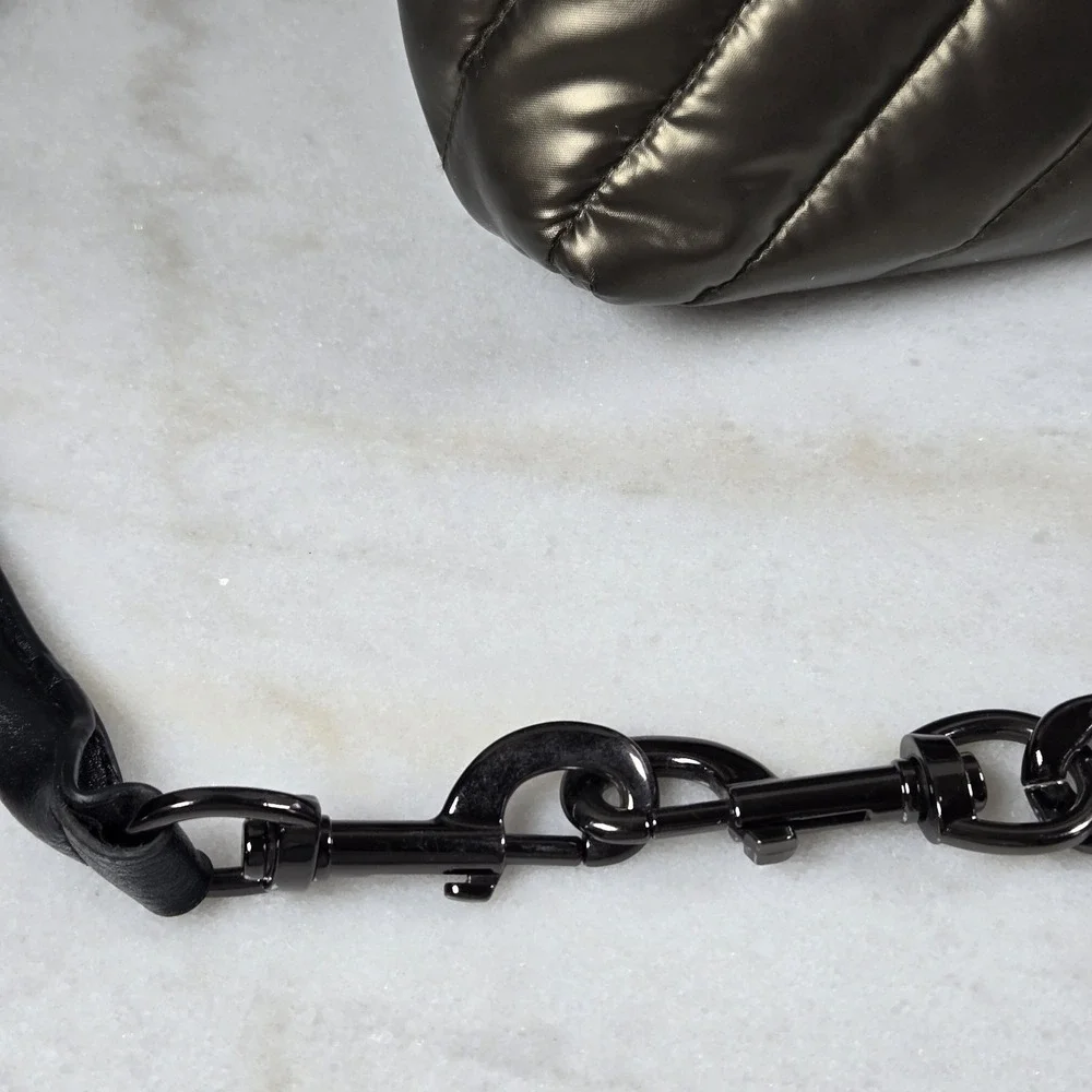 THINK ROLYN Quilted Puffer Bar Bag Metallic Bronze/Gilded Bronze Gunmetal Chain